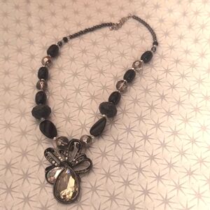 Vintage Deco Victorian Edwardian Look Glass Floral Drop Chic Chandelier Necklace